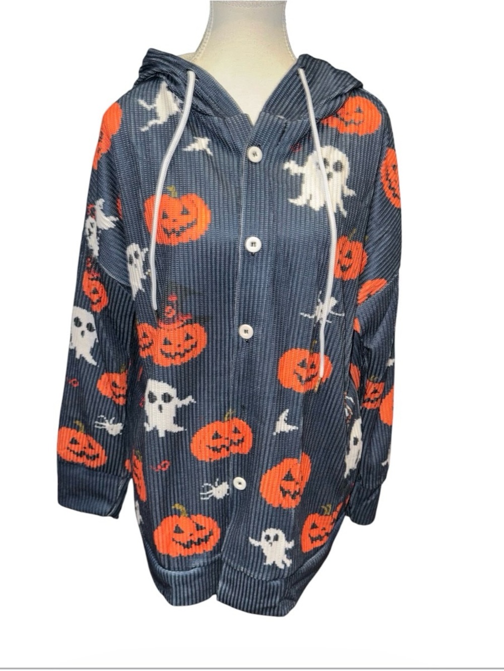 Super cute spooky print knit cardigan hoodie